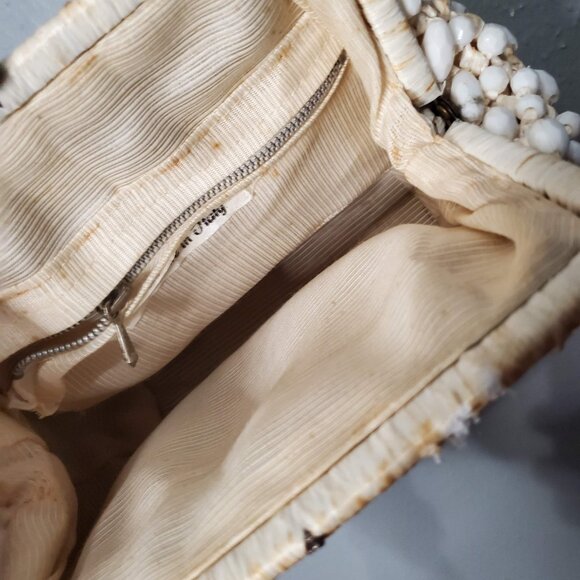 Vintage 1950’s Mid-Century Ivory Italian Beaded Handbag w/ Metal Handle - Picture 7 of 9